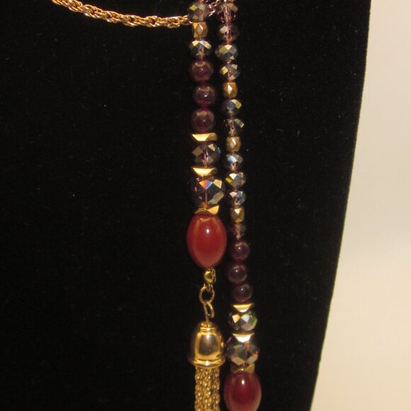 Extra Long Lariat Necklace with Glass & AB Crystals - Picture 3 of 4